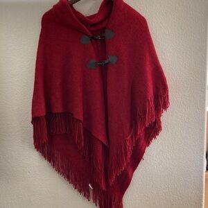 Elegant Red Cape with Fringe